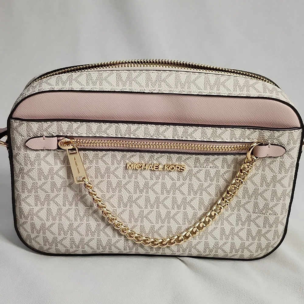 Michael Kors Jet Set Blush Zip Chain Crossbody W/ Coordinating Card Holder Set